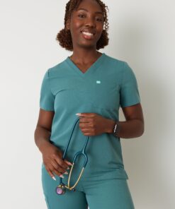 GABRIELLE RE-GARDE™ - LAGOON BLUE - One Pocket Scrub Top - SILVADUR™ - Final Sale