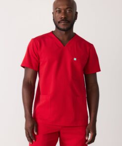 ZACK RE-GARDE™ - CANDY CANE - Three Pockets Men's Scrub Top - SILVADUR™ - Final Sale