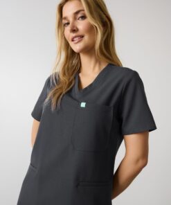 Alternative view of LIV RE-GARDE™ - CHARCOAL - Three Pockets Scrub Top - SILVADUR™