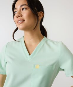 Alternative view of GABRIELLE RE-GARDE™ - MISTY MINT - One Pocket Scrub Top - SILVADUR™