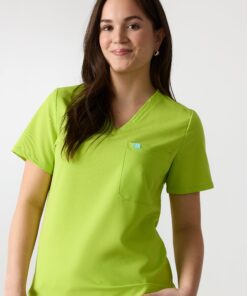Alternative view of GABRIELLE RE-GARDE™ - LIME - One Pocket Scrub Top - SILVADUR™