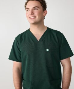 Alternative view of ZACK RE-GARDE™ - FOREST GREEN - Three Pockets Men's Scrub Top - SILVADUR™