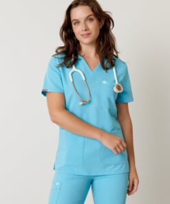 CHLOE RE-GARDE™ - RETRO BLUE - Three Pockets Scrub Top - Final Sale