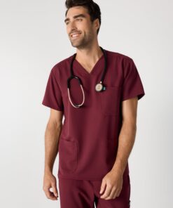 ZACK RE-GARDE™ - BURGUNDY - Three Pockets Men's Scrub Top - SILVADUR™