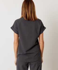 Alternative view of CHARLIE RE-GARDE™ - CHARCOAL - Mandarine Collar Scrub Top - SILVADUR™