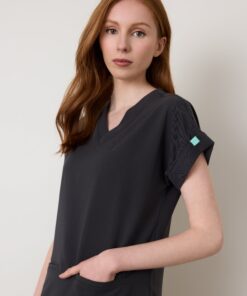 Alternative view of HALLI RE-GARDE™ - CHARCOAL - Loose Fit Scrub Top - SILVADUR™