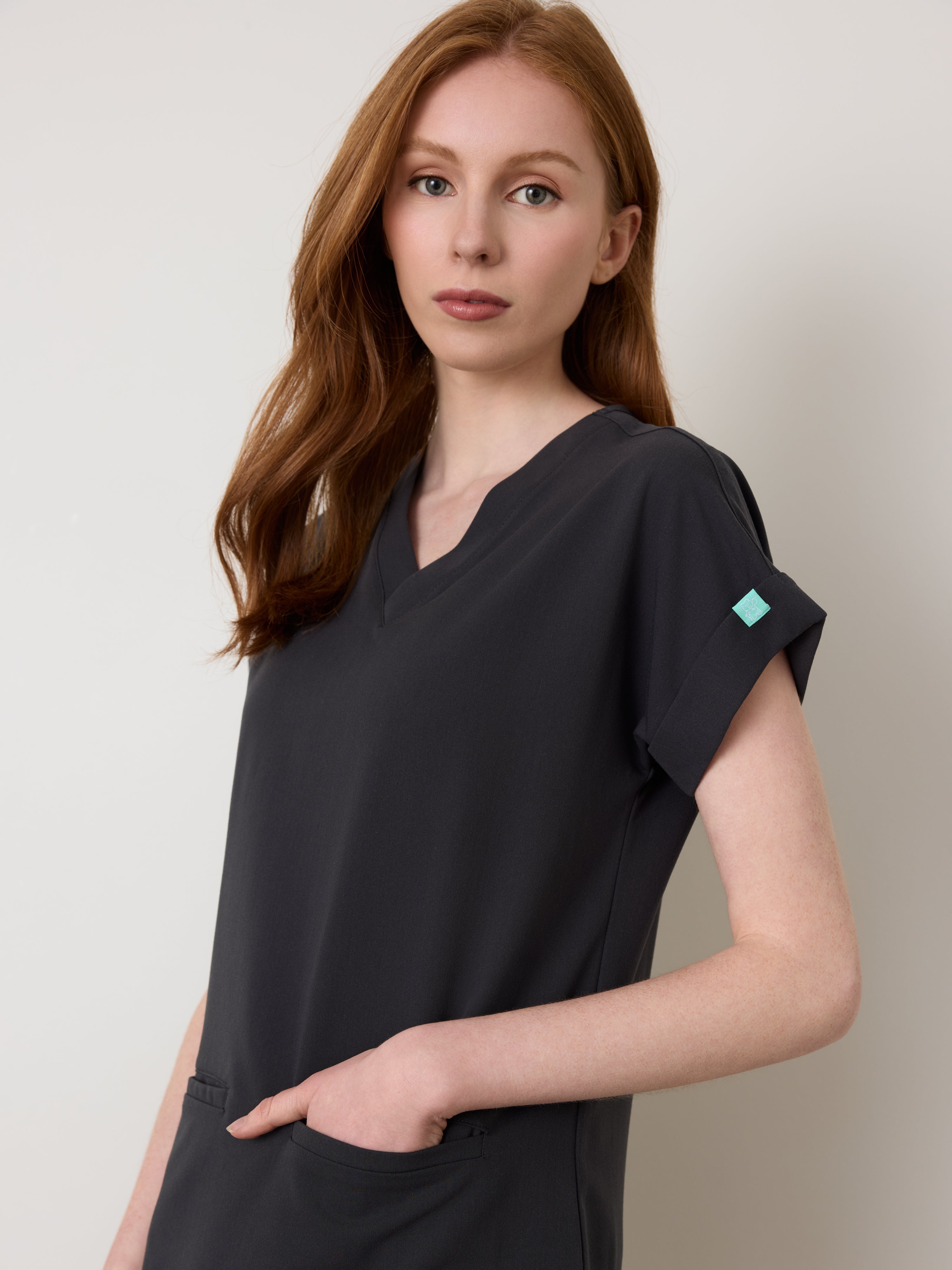 HALLI RE-GARDE™ - CHARCOAL - Loose Fit Scrub Top - SILVADUR™ - Image 2