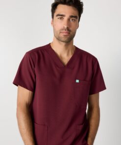 Alternative view of ZACK RE-GARDE™ - BURGUNDY - Three Pockets Men's Scrub Top - SILVADUR™