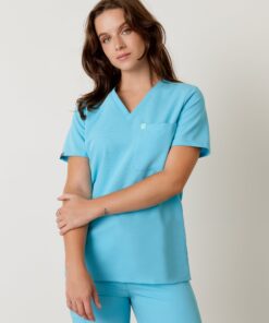GABRIELLE RE-GARDE™ - RETRO BLUE - One Pocket Scrub Top - Final Sale