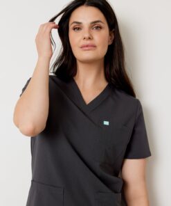 Alternative view of CHLOE RE-GARDE™ - CHARCOAL - Three Pockets Scrub Top - SILVADUR™