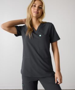 LIV RE-GARDE™ - CHARCOAL - Three Pockets Scrub Top - SILVADUR™