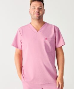 LOGAN RE-GARDE™ - HOPEFUL PINK - One Pocket Men's Scrub Top - SILVADUR™ - Final Sale