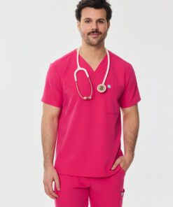 LOGAN RE-GARDE™ - PINK CRUSH - One Pocket Men's Scrub Top - SILVADUR™