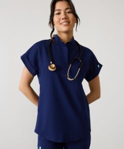 CHARLIE RE-GARDE™ - MODERN NAVY - Mandarine Collar Scrub Top - SILVADUR™