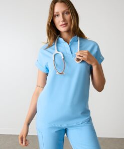CHARLIE RE-GARDE™ - CLASSIC BLUE - Mandarine Collar Scrub Top - SILVADUR™