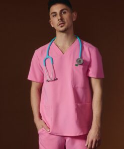 ZACK RE-GARDE™ - G-M x PONY PINK - Three Pockets Men's Scrub Top - SILVADUR™