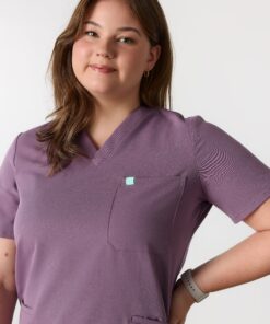 Alternative view of LIV RE-GARDE™ - DUSTY PURPLE - Three Pockets Scrub Top - SILVADUR™