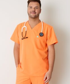 LOGAN RE-GARDE™ - NECTARINE - One Pocket Men's Scrub Top - SILVADUR™ - Final Sale