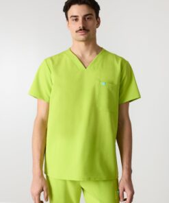 LOGAN RE-GARDE™ - LIME - One Pocket Men's Scrub Top - SILVADUR™