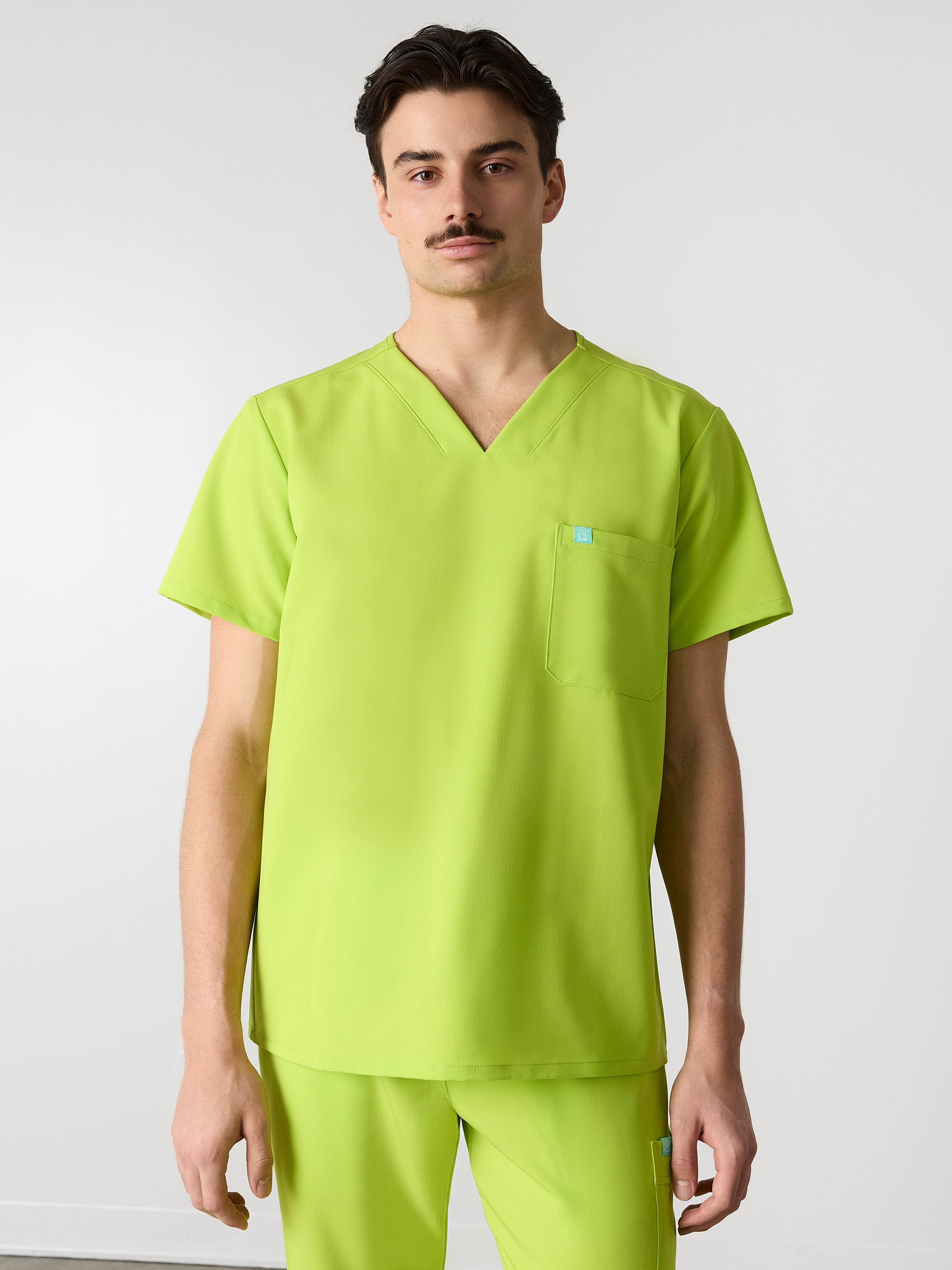 LOGAN RE-GARDE™ - LIME - One Pocket Men's Scrub Top - SILVADUR™