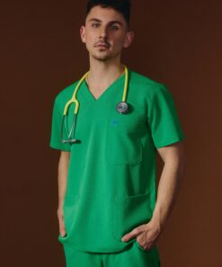 ZACK RE-GARDE™ - G-M x PONY GREEN - Three Pockets Men's Scrub Top - SILVADUR™