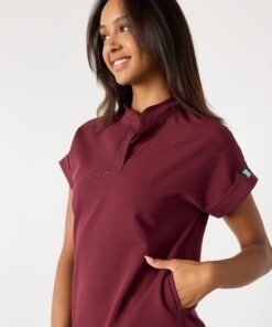 Alternative view of CHARLIE RE-GARDE™ - BURGUNDY - Mandarine Collar Scrub Top - SILVADUR™