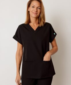 HALLI RE-GARDE™ - BLACK - Loose Fit Scrub Top - SILVADUR™