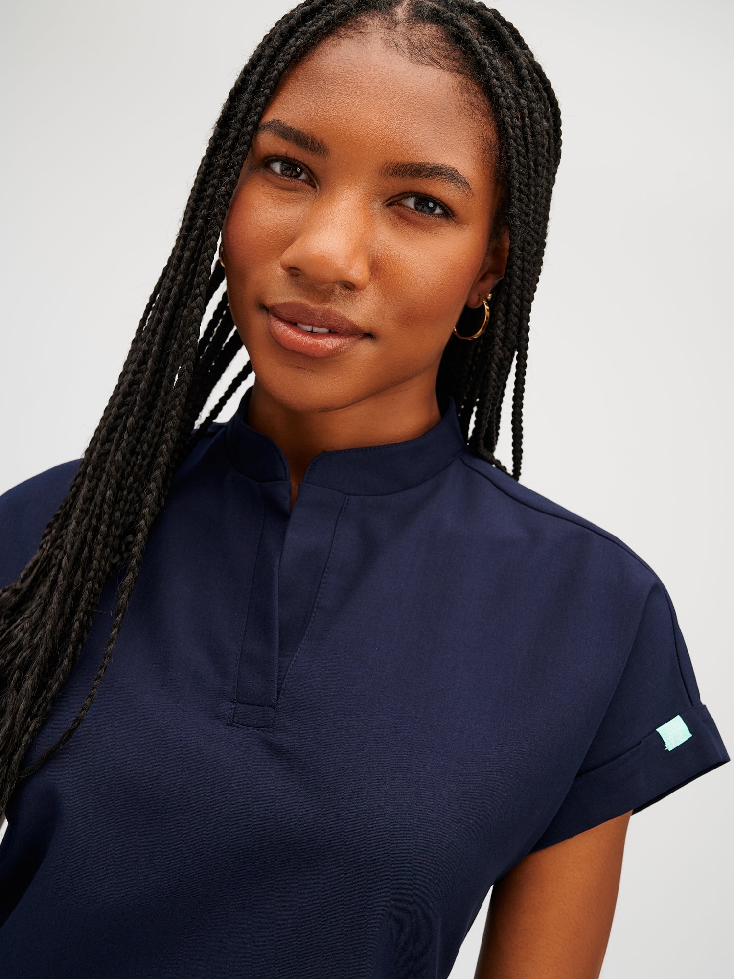 CHARLIE RE-GARDE™ - NAVY - Mandarine Collar Scrub Top - SILVADUR™ - Final Sale - Image 3