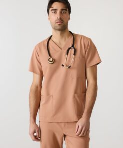 ZACK RE-GARDE™ - MOCHA - Three Pockets Men's Scrub Top - SILVADUR™