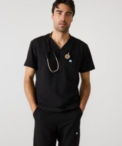 LOGAN RE-GARDE™ - BLACK - One Pocket Men's Scrub Top - SILVADUR™