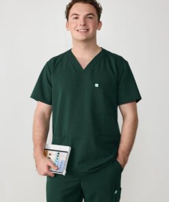 ZACK RE-GARDE™ - FOREST GREEN - Three Pockets Men's Scrub Top - SILVADUR™
