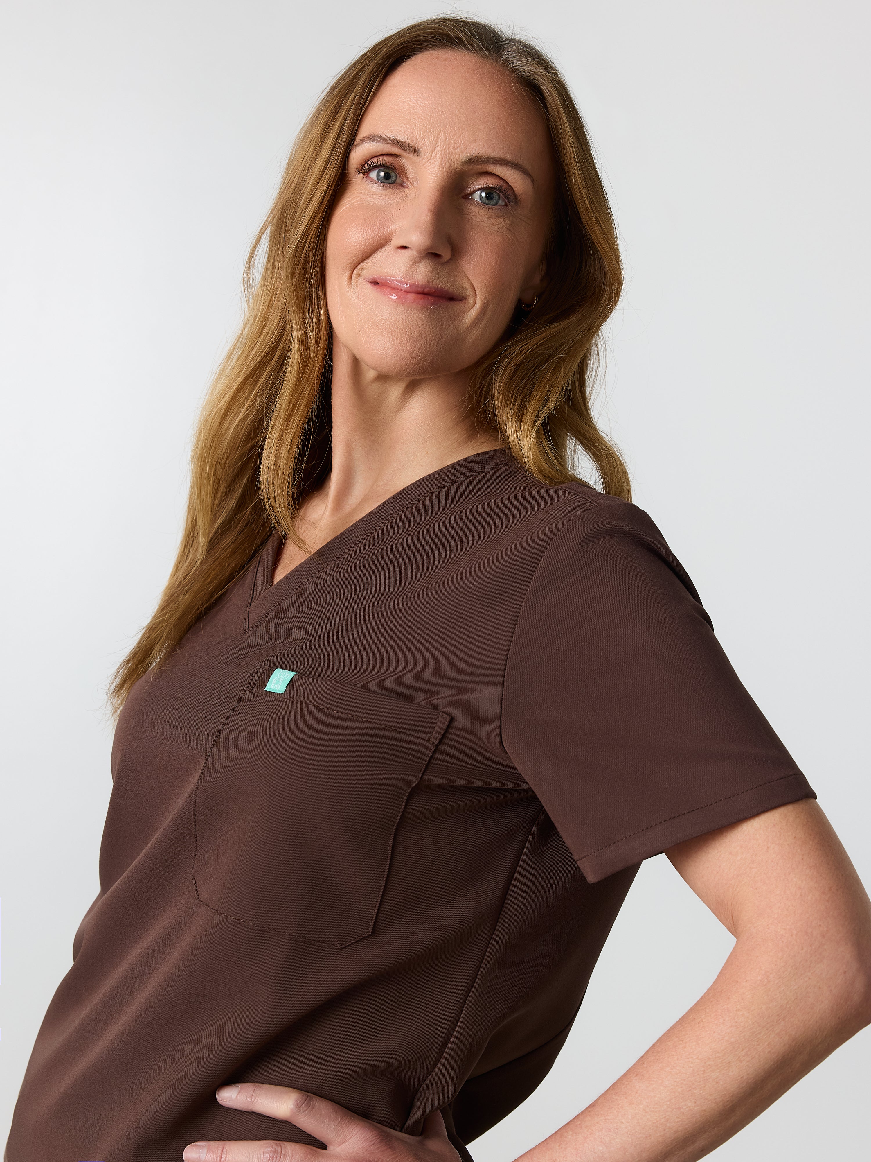 GABRIELLE RE-GARDE™ - CHOCOLATE - One Pocket Scrub Top - SILVADUR™ - Image 3