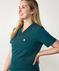 Alternative view of LIV RE-GARDE™ - TEAL - Three Pockets Scrub Top - SILVADUR™