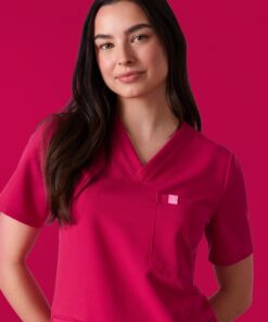 Alternative view of LIV RE-GARDE™ - VIBRANT FUCHSIA - Three Pockets Scrub Top - SILVADUR™
