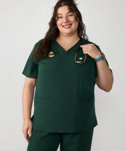LIV RE-GARDE™ - FOREST GREEN - Three Pockets Scrub Top - SILVADUR™