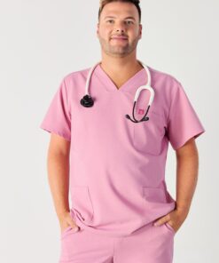 ZACK RE-GARDE™ - HOPEFUL PINK - Three Pockets Men's Scrub Top - SILVADUR™ - Final Sale