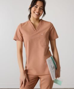 GABRIELLE RE-GARDE™ - MOCHA - One Pocket Scrub Top - SILVADUR™