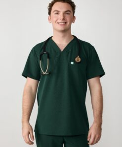 LOGAN RE-GARDE™ - FOREST GREEN - One Pocket Men's Scrub Top - SILVADUR™