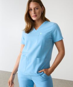 CHLOE RE-GARDE™ - CLASSIC BLUE - Three Pockets Scrub Top - SILVADUR™