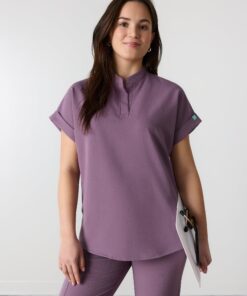 CHARLIE RE-GARDE™ - DUSTY PURPLE - Mandarine Collar Scrub Top - SILVADUR™