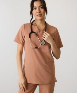 LIV RE-GARDE™ - MOCHA - Three Pockets Scrub Top - SILVADUR™