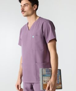 ZACK RE-GARDE™ - DUSTY PURPLE - Three Pockets Men's Scrub Top - SILVADUR™