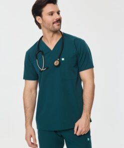 LOGAN RE-GARDE™ - TEAL - One Pocket Men's Scrub Top - SILVADUR™