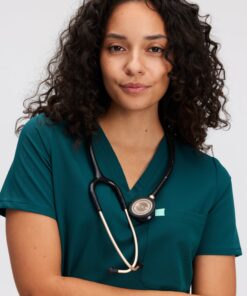 Alternative view of CHLOE RE-GARDE™ - TEAL - Three Pockets Scrub Top - SILVADUR™