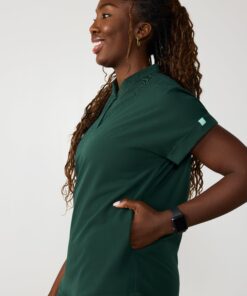 Alternative view of CHARLIE RE-GARDE™ - FOREST GREEN - Mandarine Collar Scrub Top - SILVADUR™