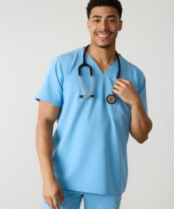 LOGAN RE-GARDE™ - CLASSIC BLUE - One Pocket Men's Scrub Top - SILVADUR™
