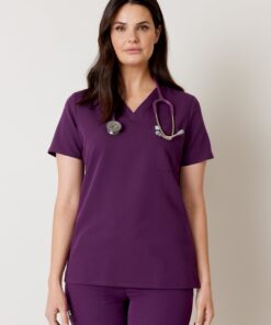 GABRIELLE RE-GARDE™ - PLUM - One Pocket Scrub Top - SILVADUR™ - Final Sale