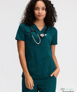 CHLOE RE-GARDE™ - TEAL - Three Pockets Scrub Top - SILVADUR™