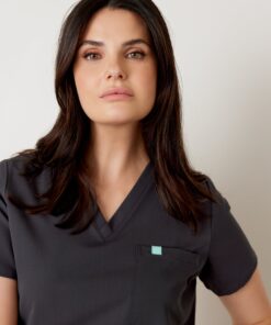 Alternative view of GABRIELLE RE-GARDE™ - CHARCOAL - One Pocket Scrub Top - SILVADUR™