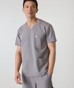 ZACK RE-GARDE™ - ECLIPSE GREY - Three Pockets Men's Scrub Top - SILVADUR™
